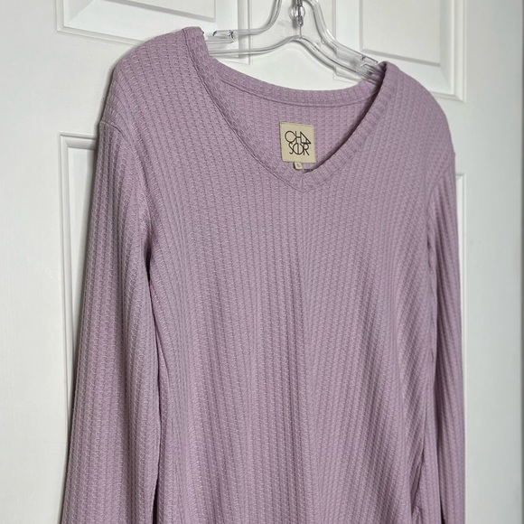 Chaser V-neck Waffle Weave Pullover Top S Pale Purple - Picture 4 of 11